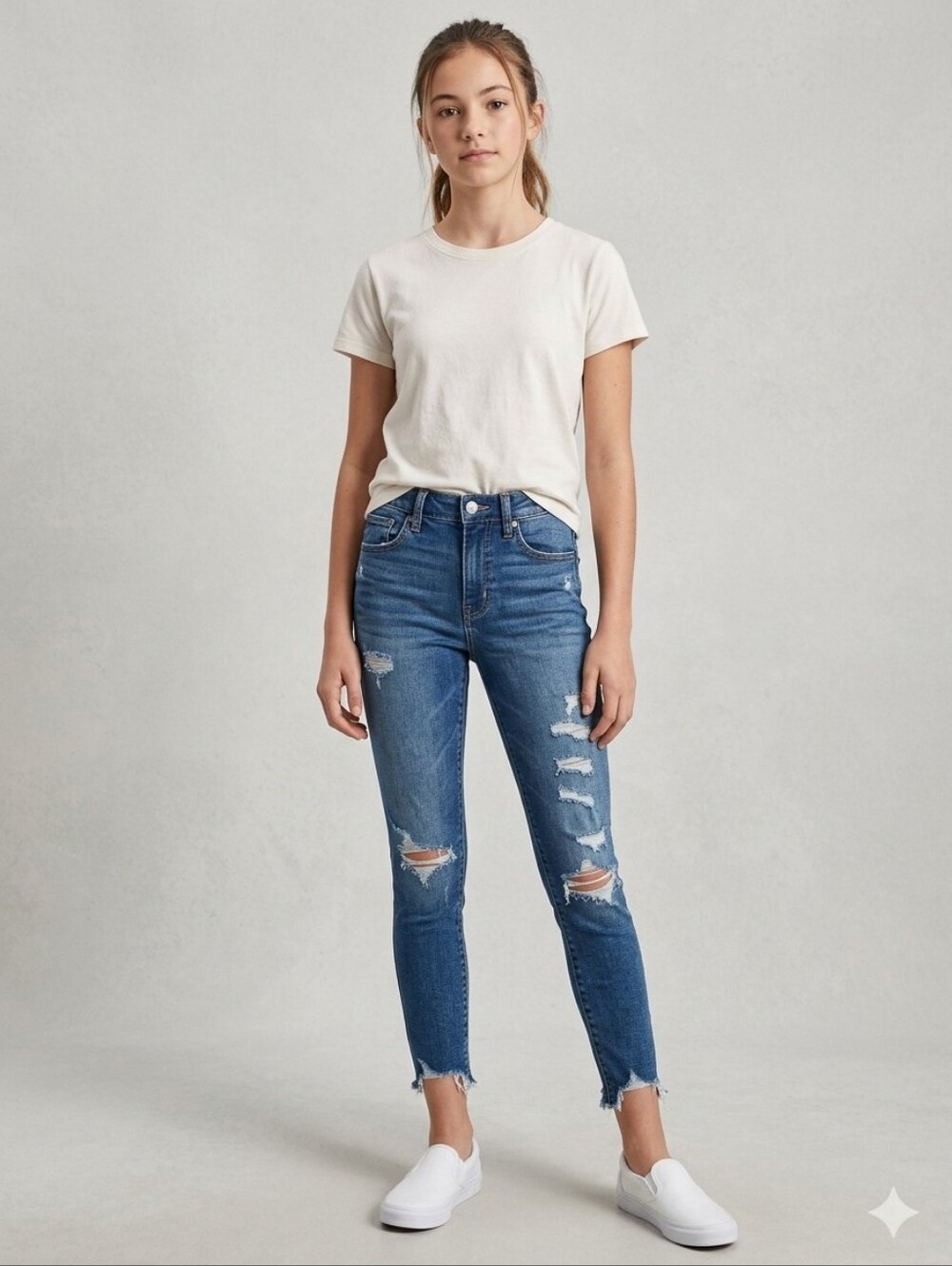 American Eagle Hi-Rise Jegging Crop Jeans Sz 2 Distressed Blue Raw Hem Stretch